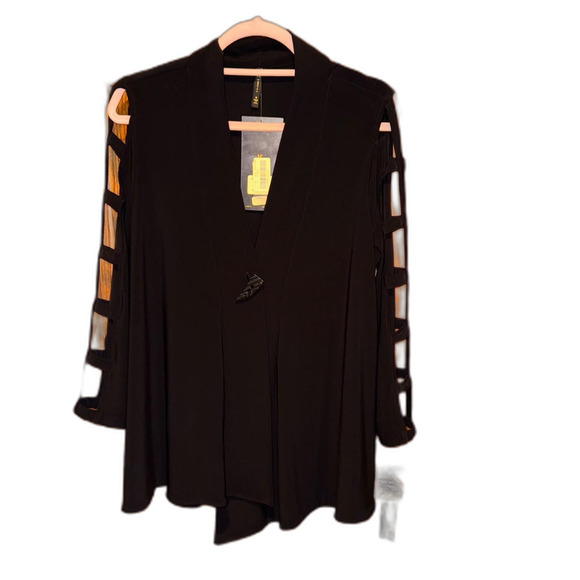 NWT IC by Connie K Women's Black Blouse medium longsleeve cut out - Picture 1 of 6